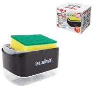 Диспенсер/дозатор для моющего средства органайзер + губка, ЧЕРНЫЙ, 14,5х9х10 см, LAIMA HOME, 700042