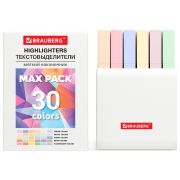 Набор текстовыделителей 30 ЦВЕТОВ BRAUBERG «SUPER MIX», линия 1-5 мм, мягкий скошенный наконечник, 152539