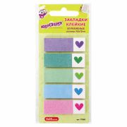 Закладки клейкие ЮНЛАНДИЯ бумажные «Сердечки», 45х15 мм, 125 штук (5 цветов х 25 листов), 111360