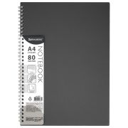 Тетрадь обложка пластик, А4 80 л., гребень мягкий (силиконовый), клетка, BRAUBERG, серый, 405357