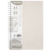 Тетрадь обложка пластик, А5 80 л., гребень мягкий (силиконовый), клетка, BRAUBERG, бежевый, 405358