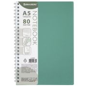 Тетрадь обложка пластик, А5 80 л., гребень мягкий (силиконовый), клетка, BRAUBERG, зеленая, 405359