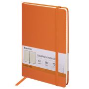 Блокнот А5 (148x218 мм), BRAUBERG «Metropolis», балакрон, 80 л., резинка, клетка, оранжевый, 111584