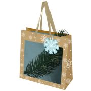 Пакет подарочный (1 шт.) новогодний, 20х8х20 см, «Snowflakes», прозрачное окно, крафт, ЗОЛОТАЯ СКАЗКА, 592444