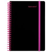Тетрадь обложка пластик, А5 80 л., спираль пластик, резинка, клетка, BRAUBERG, черный/розовый, 405384