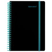 Тетрадь обложка пластик, А5 80 л., спираль пластик, резинка, клетка, BRAUBERG, черный/синий, 405385