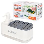 Диспенсер/дозатор DUET для мыла и моющего средства + губка, БЕЛЫЙ, 11х20х12 см, LAIMA HOME, 700043