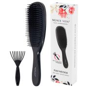 Расческа для волос массажная 22,5х6,5 см, чёрная + щетка для чистки В ПОДАРОК, MONTE VITA (МОНТЕ ВИТА), 457429