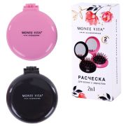 Расческа для волос КОМПЛЕКТ 2шт массажная с зеркалом «2 в 1» 6,5см, компактная, MONTE VITA (МОНТЕ ВИТА), 457438