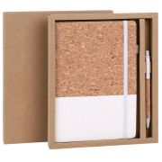 Блокнот в наборе с ручкой А5, 145х213 мм, BRAUBERG «Cork», под кожу, ЭКО обложка, 80 листов, бежевый, 116864