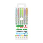Ручки гелевые ПАСТЕЛЬНЫЕ BRAUBERG KIDS «CUTE ANIMALS», НАБОР 6 ЦВЕТОВ, корпус с печатью, узел 1 мм, линия письма 0,7 мм, 144439
