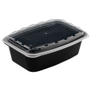 Контейнер одноразовый 1000 мл, С КРЫШКОЙ, 211х146 мм, черный/прозрачный, ПП, ВЗЛП, 1266Ч