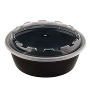 Контейнер одноразовый 530 мл, С КРЫШКОЙ, круглый, диаметр 152 мм, черный/прозрачный, ПП, ВЗЛП, 1264Ч