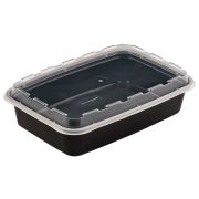 Контейнер одноразовый 830 мл, С КРЫШКОЙ, 207х140 мм, черный/прозрачный, ПП, ВЗЛП, 1261Ч