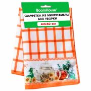 Салфетка из МИКРОФИБРЫ универсальная, 40х60 см, оранжевая клетка, орнамент, 240 г/м2, BOOMHOUSE (БУМХАУС), 700877