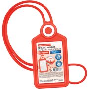 Бейдж вертикальный для пропуска и ID-карт, СИЛИКОНОВЫЙ, 85х54 мм, шнурок 42 см, красный, BRAUBERG, 238903