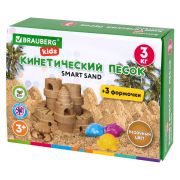 Песок для лепки кинетический, цвет песочный, 3 кг, коробка-песочница, формочки, BRAUBERG KIDS, 666008