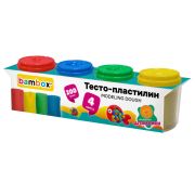Тесто-пластилин для лепки СУПЕР ПЛАСТИЧНОЕ, 4 цвета, 200 г, крышки-штампики, BAMBOX (БАМБОКС), 107247