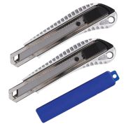 Нож канцелярский 18 мм, КОМПЛЕКТ 2 штуки + 10 ЛЕЗВИЙ, BRAUBERG Metallic, металлический корпус, 273929