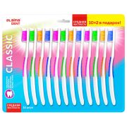 Зубная щетка средней жесткости, КОМПЛЕКТ 12 шт. (10 + 2 в подарок), LAIMA DENT «CLASSIC», 609693