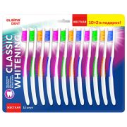 Зубная щетка жесткая, КОМПЛЕКТ 12 шт. (10 + 2 в подарок), LAIMA DENT «CLASSIC WHITENING», 609694