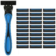 Бритвенный станок многоразовый мужской, 3 лезвия, 31 кассета, синий, X-ONE, 700024