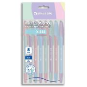 Ручки шариковые BRAUBERG «X-333 PASTEL MIX», НАБОР 8 ШТУК, СИНИЕ, узел 0,7 мм, линия письма 0,35 мм, 144535