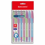 Ручки шариковые BRAUBERG «X-333 NEON MIX», НАБОР 8 ШТУК, СИНИЕ, узел 0,7 мм, линия 0,35 мм, 144536