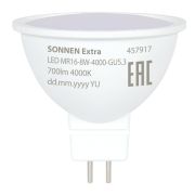Лампа светодиодная SONNEN EXTRA, 8 (70) Вт, GU5.3, софит, нейтральный белый, 30000 ч, LED MR16-8W-4000-GU5.3, 457917