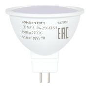 Лампа светодиодная SONNEN EXTRA, 10 (90) Вт, GU5.3, софит, теплый белый, 30000 ч, LED MR16-GU5.3-10W-2700, 457920