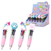 Ручка мини многоцветная с топпером шариковая автоматическая 4 ЦВЕТА FUNSTER «MIX», ассорти, пишущий узел 0,7 мм, линия письма 0,35, 144378