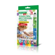 Фломастеры двусторонние толстые для малышей ультрасмываемые 6 штук / 12 цветов, BRAUBERG KIDS, 152625