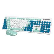 Набор беспроводной тихий: клавиатура 104 клавиши, мышь 4 кнопки 800/1200/1600 dpi, SONNEN K-650, белый / мятный / бирюзовый, 513953