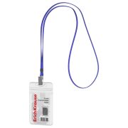 Бейдж вертикальный ERICH KRAUSE (62х91 мм), корпус прозрачный, цвет ленты синий, 63711