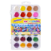 Краски акварельные ЮНЛАНДИЯ «ДОМИКИ», 28 цветов, круглые кюветы 28 мм, пенал, 192632