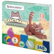 Пластилин классический «МИЛЫЕ КОТЫ», 12 цветов, 240 г, СТЕК, ВЫСШЕЕ КАЧЕСТВО, BRAUBERG, 107353