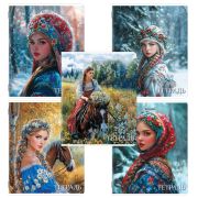 Тетрадь А5, 48 л., BRAUBERG, скоба, клетка, глянцевый лак, «Русская красавица» (микс в спайке), 405649