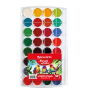 Краски акварельные BRAUBERG «МАГИЯ ЦВЕТА» 32 цвета, медовые, круглые кюветы, пенал, 192684