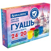 Гуашь BRAUBERG «ЗАМОК» 24 цвета по 20 мл, надежная упаковка, 192689