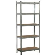 Стеллаж металлический BOOMHOUSE (БУМХАУС) безболтовой, 1800x750x350 мм, 5 полок МДФ, нагрузка на стеллаж до 875 кг, серебристый, 291411