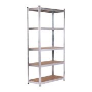 Стеллаж металлический BOOMHOUSE (БУМХАУС) безболтовой, 2000x1000x500 мм, 5 полок МДФ, нагрузка на стеллаж до 875 кг, серебристый, 291415