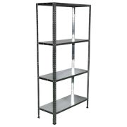 Стеллаж металлический BOOMHOUSE (БУМХАУС) 1500x750x300 мм, 4 полки, нагрузка на стеллаж до 120 кг, серебристый, 291418