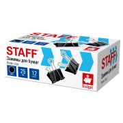 Зажимы для бумаг STAFF ECO, КОМПЛЕКТ 12 шт., 25 мм, на 100 листов, черные, картонная коробка, 274032