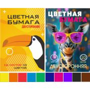Набор цветной бумаги немелованной Двусторонней А4, 10 листов 10 цветов, Lamark «Зоопарк», в папке, 2 дизайна в коробке