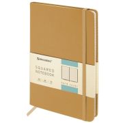 Блокнот А5 (148x218 мм), BRAUBERG «Metropolis Special», под кожу, 80 л., резинка, клетка, золотистый, 113333