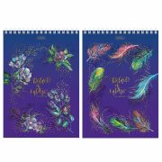 Блокнот А5 146х215 мм, 80 л., гребень, клетка, ламинация, 3D фольга, HATBER, «Тон природы», 80Б5лофВ1гр