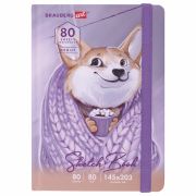 Скетчбук, белая бумага 80 г/м2, 145х203 мм, 80 л., резинка, твердый, BRAUBERG ART DEBUT «Корги», 114579