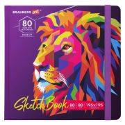 Скетчбук, белая бумага 80 г/м2, 195х195 мм, 80 л., резинка, твердый, BRAUBERG ART DEBUT «Лев», 114582