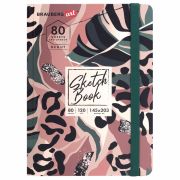 Скетчбук, белая бумага 120 г/м2, 145х203 мм, 80 л., резинка, твердый, BRAUBERG ART DEBUT «Листья», 114587