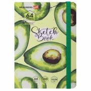 Скетчбук, белая бумага 160 г/м2, 145х203 мм, 64 л., резинка, твердый, BRAUBERG ART CLASSIC «Авокадо», 114588
